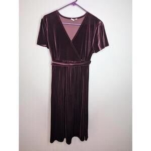 Gap Maternity Women's Dress Large Plum Purple Velvet V-Neck Tie Waist